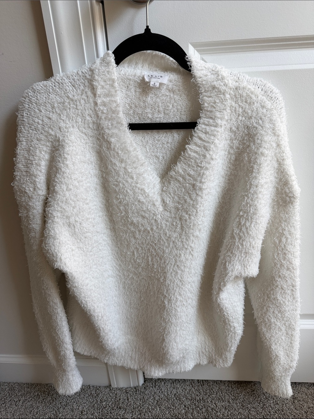 Le Lis Cream Fuzzy V-Neck Sweater